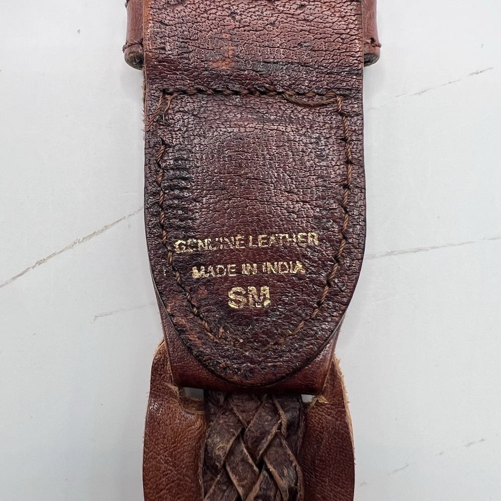 Braided Leather Link Belt Brass Buckle Small Brown Boho Western Festival - Picture 6 of 8